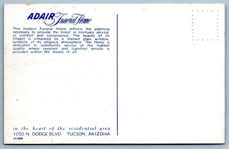 1950's ADAIR FUNERAL HOME TUCSON ARIZONA MCM HUGE STAINED GLASS WINDOW POSTCARD