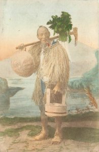 Postcard 1905 Japan Man gathering baskets Pick Ethnic dress undivided 23-13624