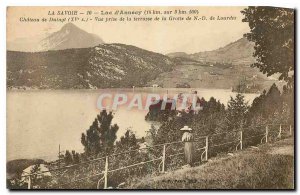 Old postcard Savoy Lake Annecy Duingt Castle View from the terrace of the Gro...