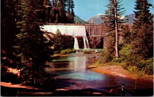 Rim Rock Lake Dam Washington WA Roaring Waterfall Man Fishing VTG Postcard UNP 