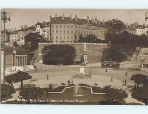 old rppc STREETCAR BESIDE LARGE BUILDINGS Geneva - Geneve Switzerland HM1760