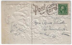 Vintage Greetings Post Card With Best Wishes, Boy in The Daisies, 1911