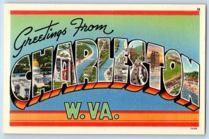 Charleston West Virginia VA Postcard Large Letter Greetings Landmarks c1940's