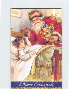 Postcard A Happy Christmas with Girl Sleeping Santa Toys Christmas Art Print