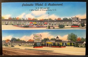 Vintage Postcard 1950's Palmetto Motel & Restaurant, Orangeburg, South Carolina