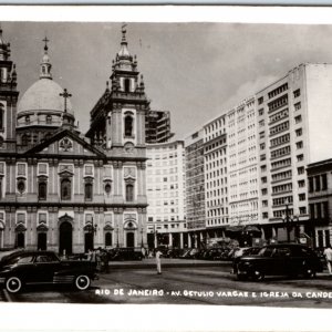 c1940s Rio de Janeiro, Brazil RPPC Candelaria Church Downtown Real Photo PC A132