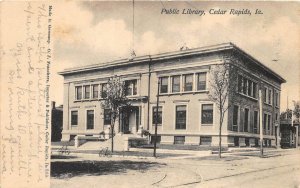 PUBLIC LIBRARY CEDAR RAPIDS IOWA SCOTT #328 STAMP POSTCARD 1907