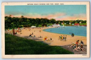 c1939 Onset Massachusetts MA Postcard Bathing Beach Showing New Pier View Trees