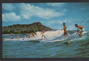 Hawaii Waikiki Beach Diamond Head background Surfing and Canoeing ~ Chrome