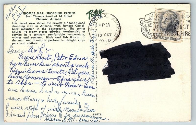 Postcard AZ Phoenix Thomas Mall Shopping Center Airview Old Cars E08