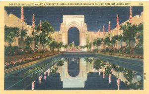 San Francisco California Expo Court of Reflection, Arch, Night Linen Postcard