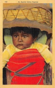 Native Americana APACHE INDIAN BABY In PAPOOSE  ca1940's Curteich Linen Postcard