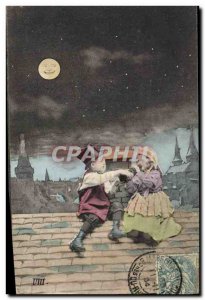 Old Postcard Fantasy Moon Children