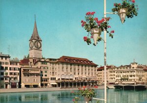 Postcard Wuhri Und Kirche St. Peter Zurich Protestant Church Zürich Switzerland