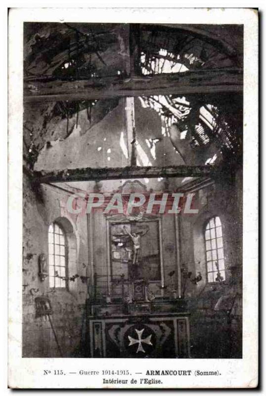 Old Postcard Armancourt (Somme) Interior of I Church