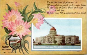 State Capitol Bitter Root Flower Seal Poem Helena Montana Postcard F W Hill 1910