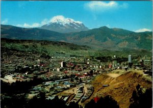 CONTINENTAL SIZE POSTCARD ILLIMANI LAS PAZ BOLIVIA MAILED 1974 (SCARCE VIEW)