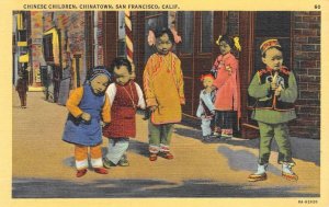 CHINESE CHILDREN Chinatown, San Francisco, CA c1940s Vintage Linen Postcard