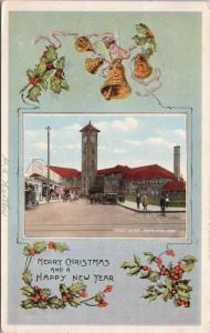 Union Depot Portland OR Merry Christmas & Happy New Year c1913 Postcard E35