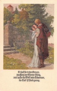 Couple Hugging Tenderly Poem Romance vintage postcard