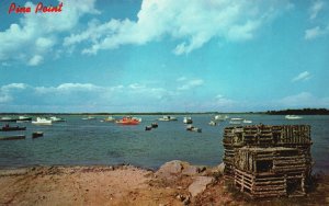 Vintage Postcard 1965 Sunny Day Boats at Anchor Sea Ocean Beach Pine Point Maine