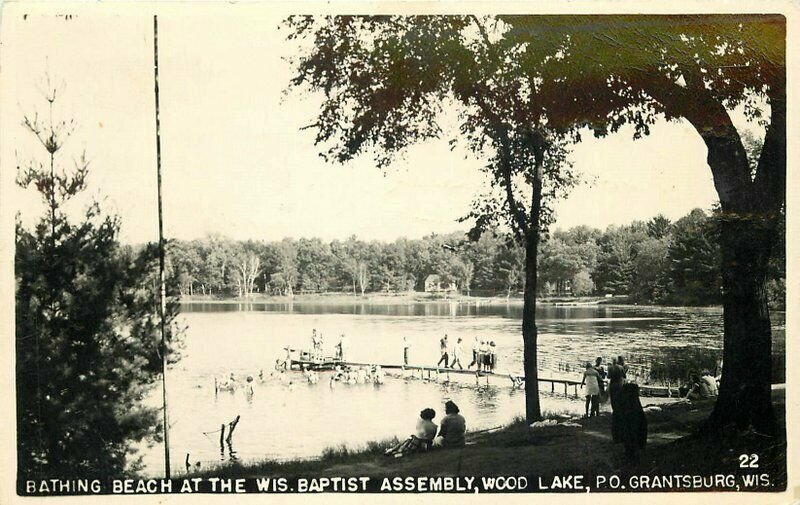 bathing Beach Baptist Assembly Grantsburg Wisconsin 1950s RPPC Postcard 12182