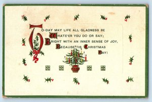 Christmas Postcard Message Holly Berries Embossed Frederika Iowa IA Antique
