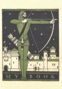 Archery Antique Bookplate My Book Bow & Arrow Plate Postcard