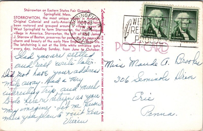 Storrowton, Springfield MA~Fairgrounds~Posted 1956~Chrome Postcard KA19