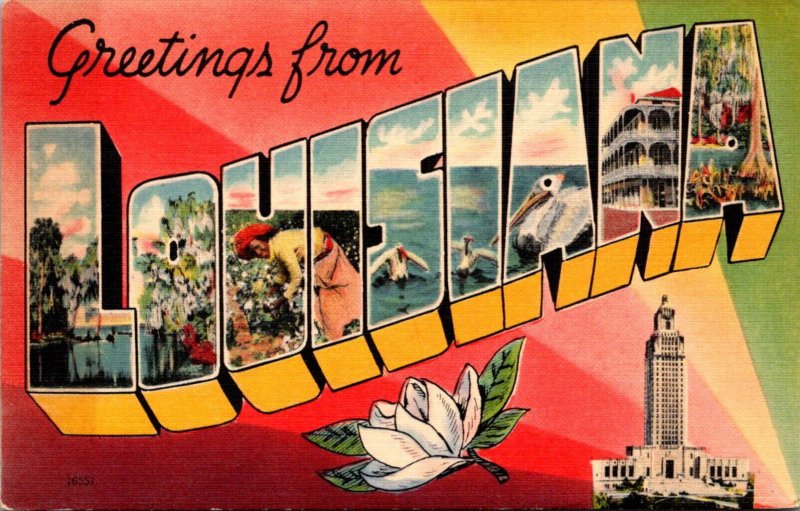 Louisiana Greetings From Louisiana Large Letter Linen