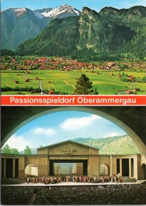 Postcard Germany Bavaria Oberammergau - Stage and view of town