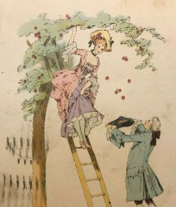 Circa 1911 When Love is Young Woman Latter Cherry Tree Embossed Tuck Postcard 