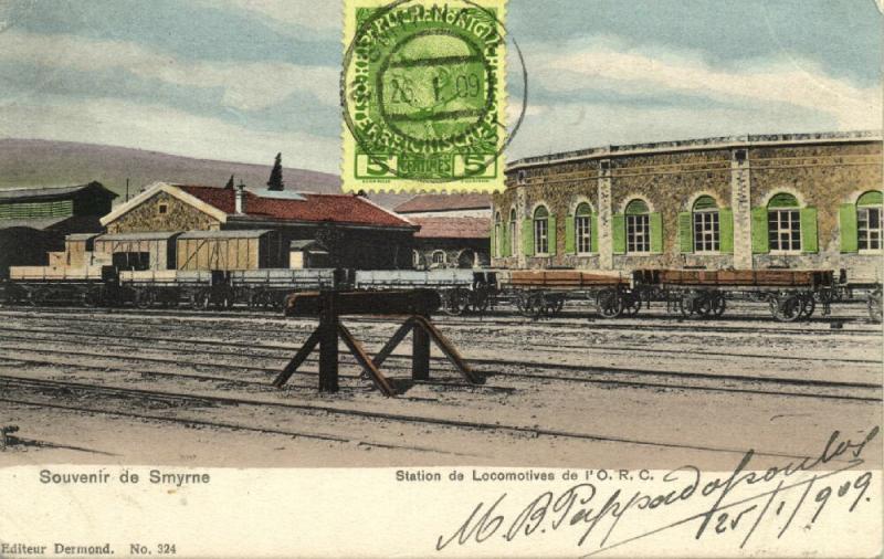 turkey, SMYRNE SMYRNA, Railway Station de Locomotives de l'O.R.C. (1909) Stamp