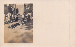 DOG TEAM CART WITH DOG IN IT-BICYCLIST-1910 ORIGINAL VINTAGE REAL PHOTO POSTCARD