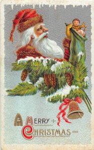 J24/ Santa Claus Christmas Postcard c1910 Brown Fringed Suit Toys 118