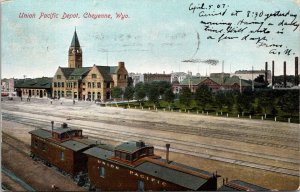 Union Pacific Depot Cheyenne Wyoming Postcard UND 1907