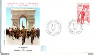 FDC France General De Gaulle Colombey les deux eglises 19071 Militaria Arc de...