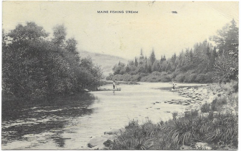 US Maine Fishing Stream Used Card mailed in 1953 Stamp #806