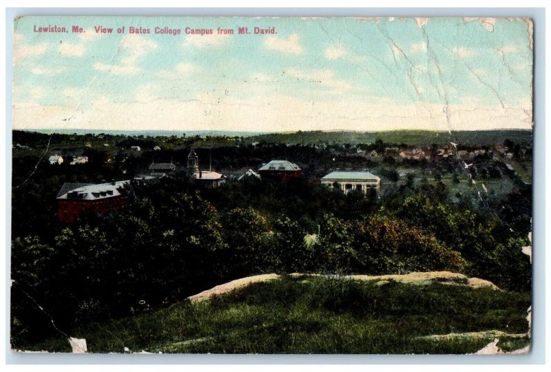 1914 View Bates College Campus Mt. David Exterior Trees Lewiston Maine Postcard