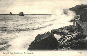 Cape Breton Nova Scotia NS Coast Near Louisburg Schooner Ships Vintage Postcard