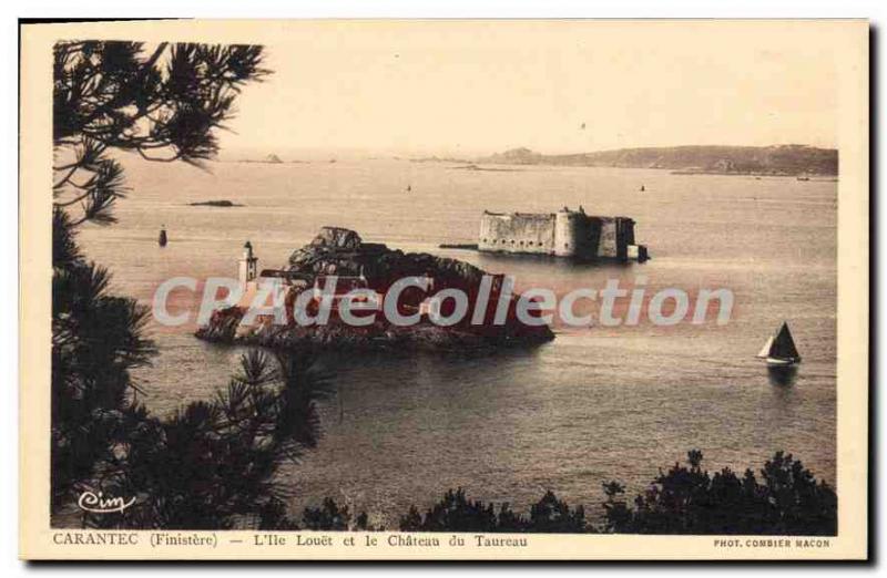 Old Postcard Carantec L'Ile Louet And The Chateau Du Taurus