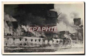 PHOTO CARD Fire Boat War Graf Spech stranded