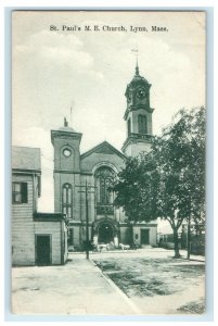 1909 St. Paul's M.E Church Street View Lynn Massachusetts MA Antique Postcard 