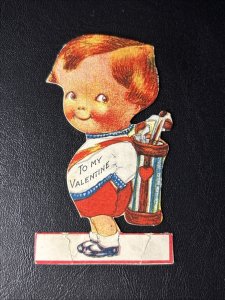 Vintage Valentine Little Boy Golf Clubs Die-Cut 2”x3” KJ6