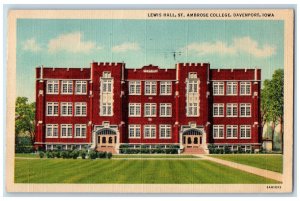 1953 Lewis Hall St Ambrose College School Campus View Davenport Iowa IA Postcard