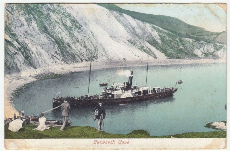 Dorset; Lulworth Cove PPC, 1904, To Miss Masters, Bognor, Note Paddle Steamer