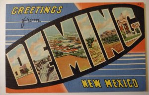 Greetings From Deming New Mexico Large Letter Postcard Linen Unused Curt Teich