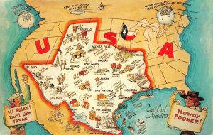 LPM50 Texas U.S.A. Map Chrome Postcard Views
