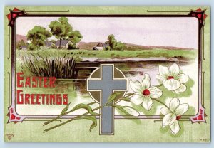 Minneapolis Minnesota MN Postcard Easter Greeting Flowers Holy Cross Embossed