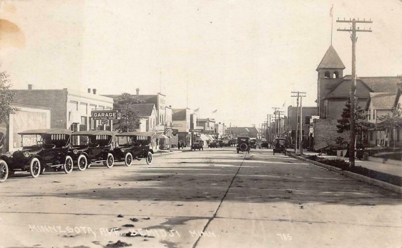 RPPC GARAGE CARS MINNESOTA AVENUE BEMIDJI MINNESOTA REAL PHOTO POSTCARD 1920 